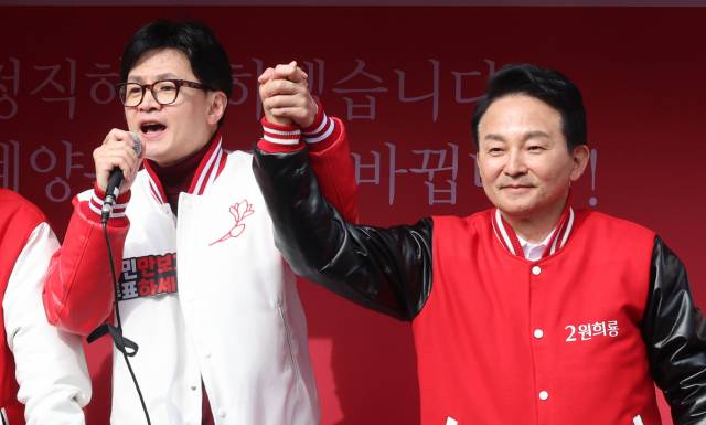 ▲국민의힘 한동훈 비상대책위원장이 3지난 총선 당시 인천 계양구에서 원희룡 후보 지원 유세를 하고 있다. ⓒ연합뉴스