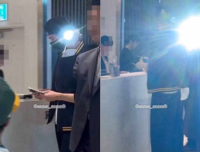 배우 변우석의 경호원이 인천공항 라운지를 이용하는 일반 승객들을 향해 강한 플래시를 쏘고 있는 모습. /X(옛 트위터)