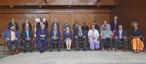 일본, 태평양 도서국 각료회의   (수바 교도=연합뉴스) 일본과 태평양 도서국들이 '태평양 섬 정상회의'를 앞두고 지난 2월 피지 수도 수바에서 각료회의를 열었다. 사진은 회의전 기념촬영에 나선 가미카와 요코 일본 외무상(앞줄 왼쪽에서 5번째) 등 참석자들의 모습. 2024.2.12. [DB화 및 재배포 금지]  evan@yna.co.kr