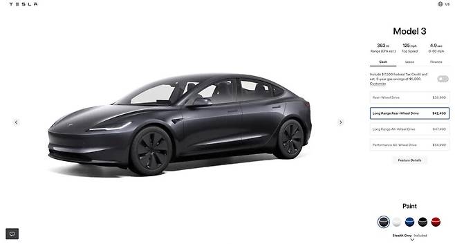 사진 : 테슬라 모델 3 롱레인지 RWD (출처=테슬라)