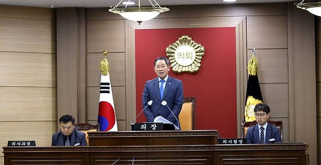 16일 개회한 임실군의회 제339회 임시회 제1차 본회의, 장종민 의장이 개회사를 하고 있다. *재판매 및 DB 금지