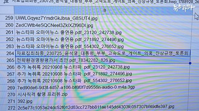 검찰이 봉지욱 뉴스타파 기자(전 JTBC 기자)로부터 압수한 전자정보 목록 일부. 김건희 여사 일가 특혜 의혹이 불거진 양평고속도로에 대한 '전략환경영향평가서 초안' 파일이 포함되어 있다.