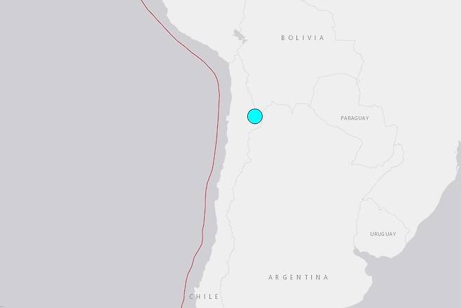 칠레 북부에서 18일(현지시간) 오후 9시50분쯤 규모 7.4의 지진이 발생했다. (미국지질조사국 갈무리)