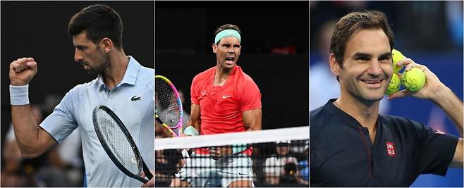 조코비치, 라파엘 나달과 로저 페더러(왼쪽부터)는 테니스계의 ‘빅 3’로 불린다. 2024년 7월 현재 조코비치는 24개의 그랜드 슬램 타이틀을 획득해, 나달(22회), 페더러(20회, 2022년 은퇴)에 앞서 있다. 조코비치, 나달, 페더러 인스타그램
