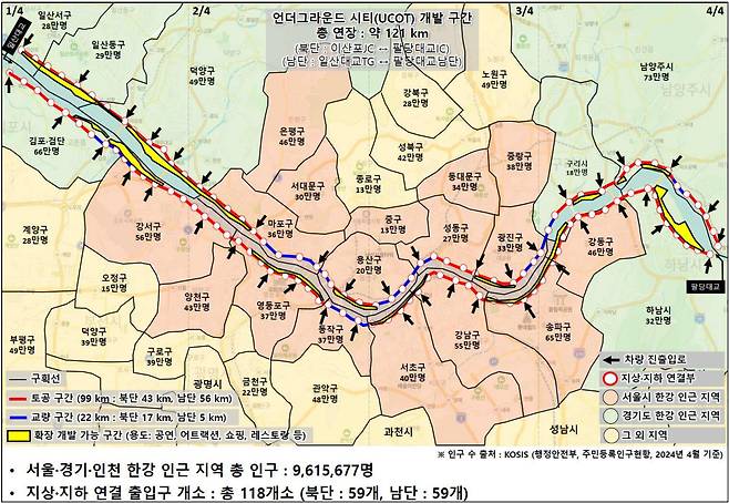 강변북로와 올림픽대로의 지하 개발 구간 [세종대 제공]