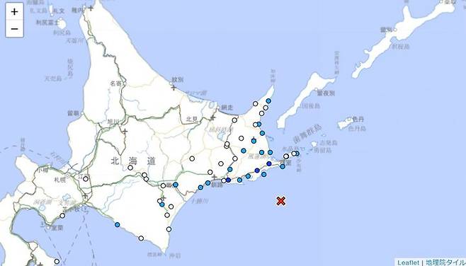 [서울=뉴시스]일본 홋카이도(北海道) 구시로(釧路)시 앞바다에서 21일 오후 1시 27분께 규모 5.4 규모 지진이 바생했다. 사진은 일본 기상청 홈피이지 갈무리.<사진캡처=일본 기상청 홈페이지> 2027.07.21. *DB 및 재판매 금지.