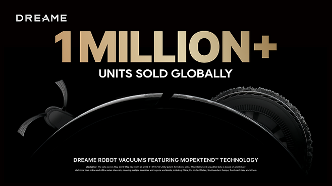 드리미(DREAME)는 '로봇팔' 기술이 탑재된 플래그십 로봇청소기가 글로벌 누적 100만 대 판매를 돌파했다고 밝혔다. 사진=드리미