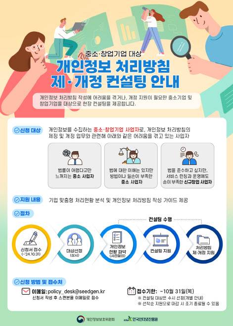 한국인터넷진흥원(KISA)의 개인정보 처리방침 컨설팅 안내 홍보 포스터(사진=KISA)