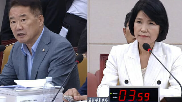(왼쪽부터) 신성범 국민의힘 의원, 이진숙 방통위원장 후보자 (사진=국회방송)