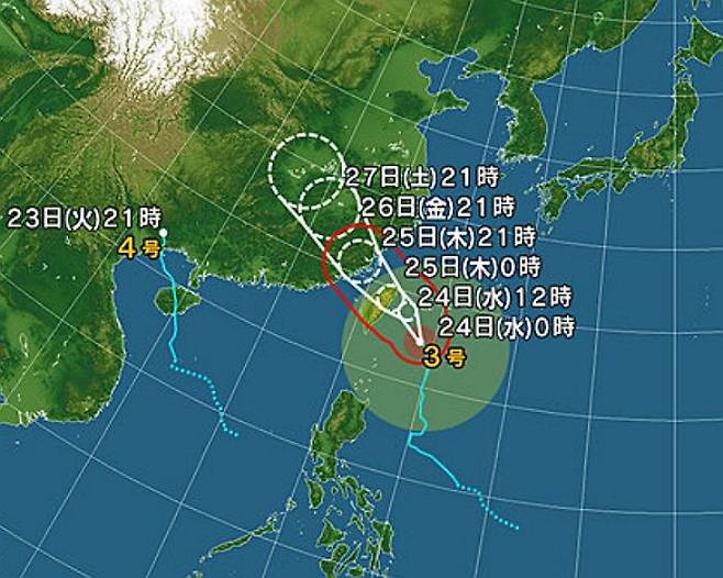 3호와 4호 태풍 현재 위치.ⓒ일본기상협회(텐키)