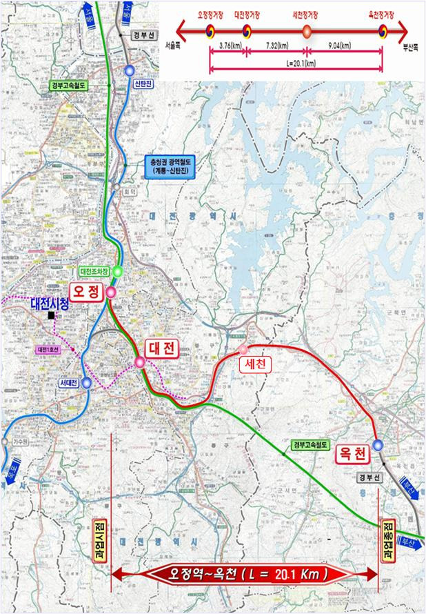 대전-옥천 광역철도 건설사업 노선도. 대전시 제공