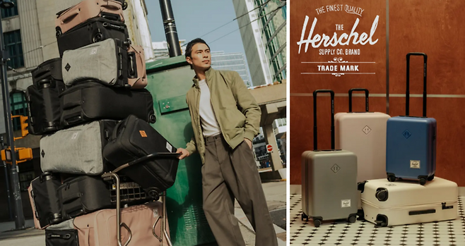 마름모 모양의 현대적인 ‘래쉬 탭’을 유행시킨 허셜의 제품들. 브랜드 로고보다 래쉬 탭이 상석이다. 배낭이 아니라도 상관없다. “래쉬 탭 우리 거예요. 우리 거라고요!” 소리 지르는 수준이다. 몰라봐서 미안했다. [사진 출처=허셜 홈페이지]