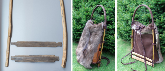 1991년 출토된 아이스맨 외치의 배낭 부속품(왼쪽)과 상상력을 발휘해 네티즌이 복원한 외치의 배낭(중앙·오른쪽). [사진 출처=www.iceman.it 이탈리아 남티롤 고고학 박물관 홈페이지, 독일 인터넷 커뮤니티]