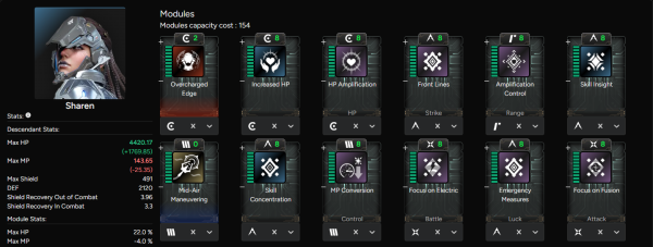 - 샤렌 기습 절단 빌드 모듈 세팅 예시[출처:&nbsp;TFD NeonGrid]