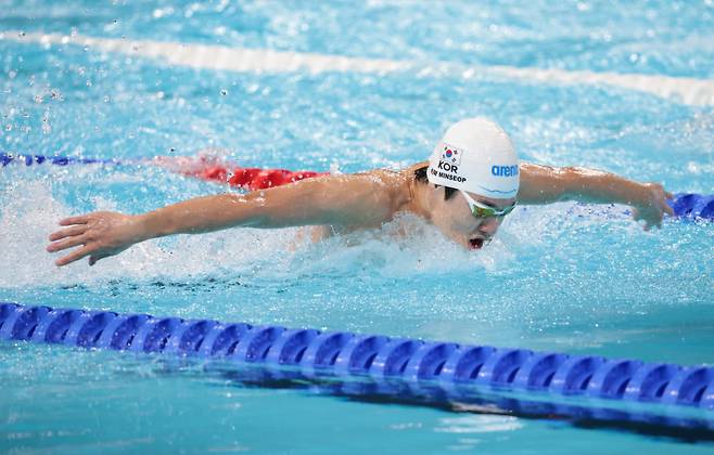 <yonhap photo-4608=""> 수영 김민섭, 접영 200m 예선 출전 (파리=연합뉴스) 김인철 기자 = 30일(현지시간) 프랑스 파리 라데팡스 아레나에서 열린 2024 파리올림픽 수영 남자 200m 접영 예선전에서 김민섭이 역영하고 있다. 2024.7.30 yatoya@yna.co.kr/2024-07-30 18:24:45/ <저작권자 ⓒ 1980-2024 ㈜연합뉴스. 무단 전재 재배포 금지, AI 학습 및 활용 금지></yonhap>