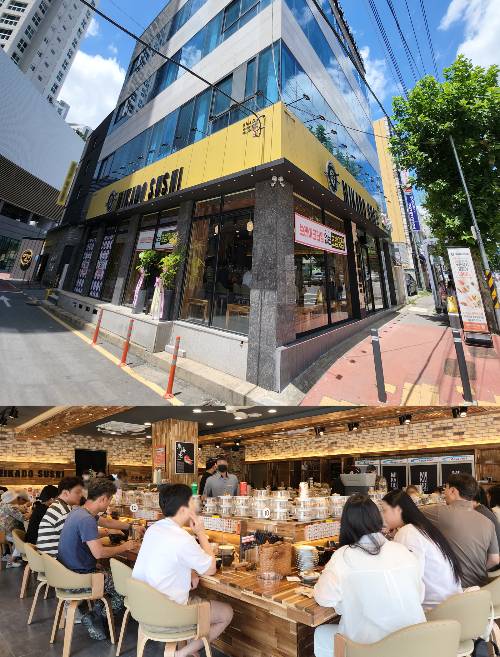 미카도스시 광주백운점 전경(위)과 내부(아래)의 모습./사진제공=미카도스시
