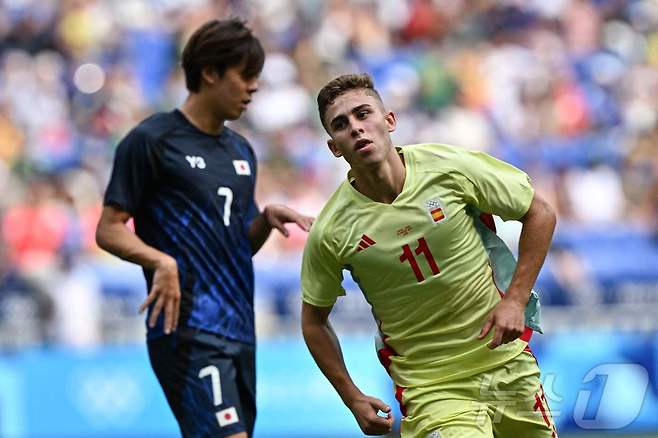 스페인이 3일 오전(한국시간) 열린 2024 파리 올림픽 남자 축구 8강전에서 일본을 3-0으로 이겼다. ⓒ AFP=뉴스1