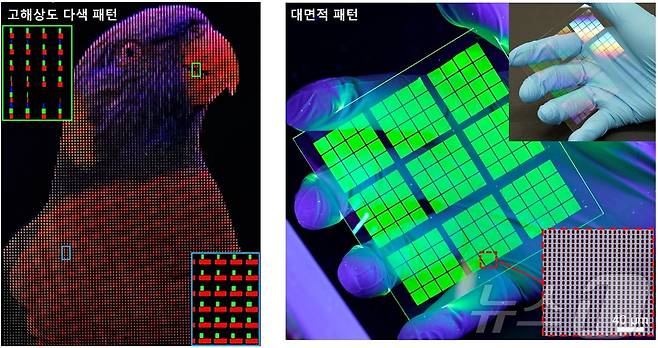 이중층 전사 패터닝 기술로 제작한 고해상도 다색 패턴 및 대면적 패턴.(UNIST 제공)/뉴스1