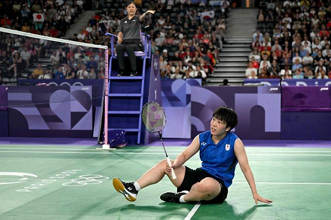 3게임 안세영에게 압도당한 야마구치. AFP=연합뉴스