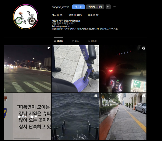 '따릉이 폭주 연맹' 인스타그램 계정 모습. 인스타그램 화면 캡처