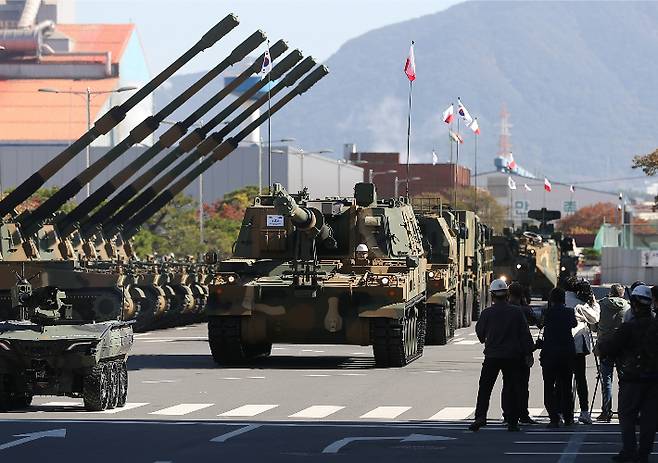 한화디펜스 K9 자주포 폴란드 수출 출고식. 연합뉴스