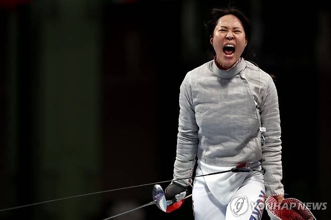 포효하는 전은혜 [AFP=연합뉴스]