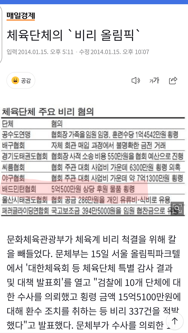 베드민턴 협회의 횡령 및 비리 승부조작 모음