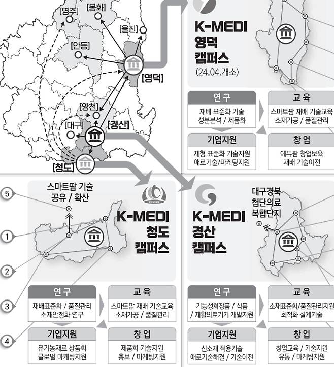 영덕 청도 경산에 조성될 K-MEDI캠퍼스와 특화 산업들. 대구한의대 기획서 캡처