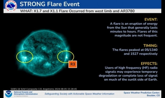 두 태양플레어의 위치. 사진=NOAA Space Weather Prediction Center