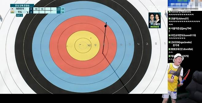 지난 2일 스트리머 ‘감스트’가 아프리카TV에서 대한민국 양국 국가대표팀 올림픽 경기 소통 중계를 하는 모습 [사진 = 숲]