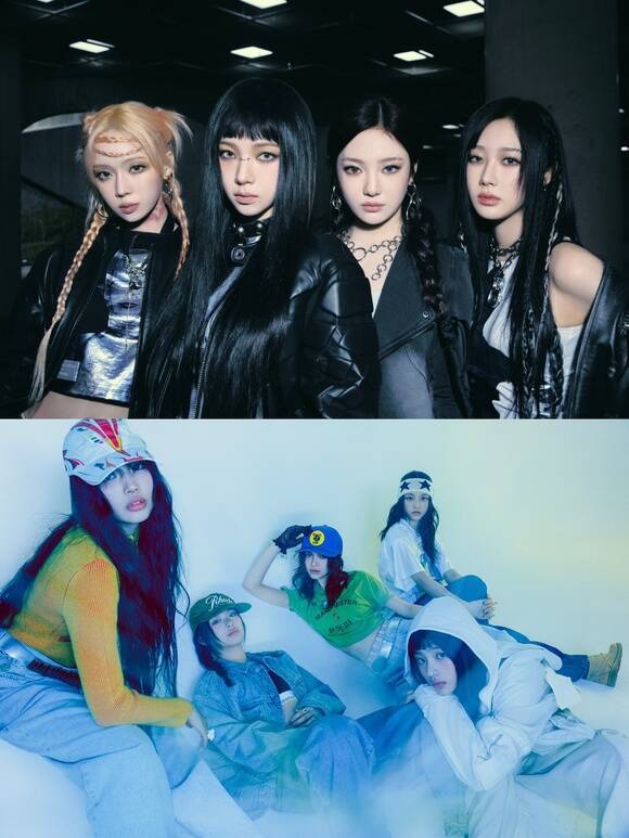 K팝 4세대 투톱 걸그룹 에스파(위)와 뉴진스가 '2024 더팩트 뮤직 어워즈'에 함께 출격한다. /SM, 어도어