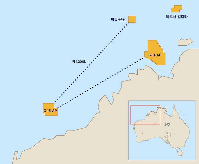 호주 북부 해상 카나르본 분지 G-15-AP 광구 위치. SK이노베이션 