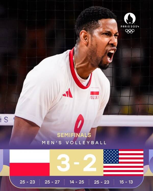 ​2024 파리올림픽 남자배구 4강 폴란드vs미국 경기 결과 홍보이미지.(자료출처=FIVB)​