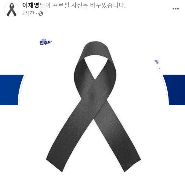 이재명 전 더불어민주당 대표는 10일 페이스북에 국화꽃 사진과 함께 "삼가 고인의 명복을 빕니다. 죄송합니다"라는 글을 게시했다. 이 전 대표는 추모를 상징하는 검은색 리본을 페이스북 프로필로 설정한 상태다. ⓒ이재명 더불어민주당 대표 페이스북 갈무리