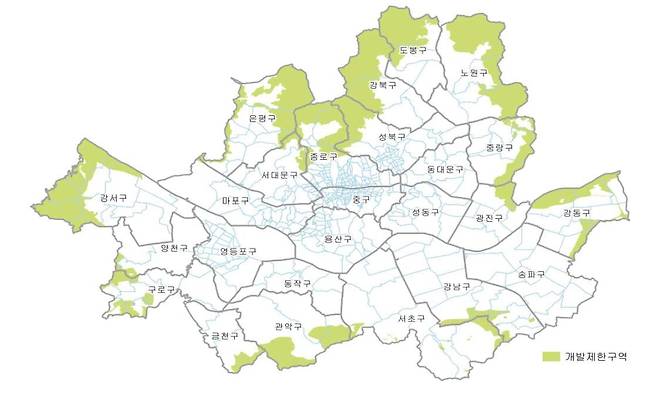 서울 토지거래허가구역으로 지정된 개발제한구역 지형도. /서울시 제공
