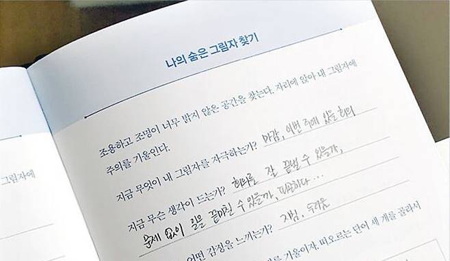 자기계발서 ‘섀도 워크 저널’(푸른숲)에는 독자가 “지금 어떤 감정을 느끼는지” “무슨 생각이 드는지” 등에 대한 답을 적는 빈칸이 있다. 푸른숲 제공