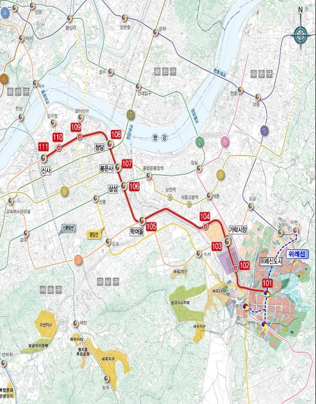 위례신사선 도시철도 노선도. 서울시 제공
