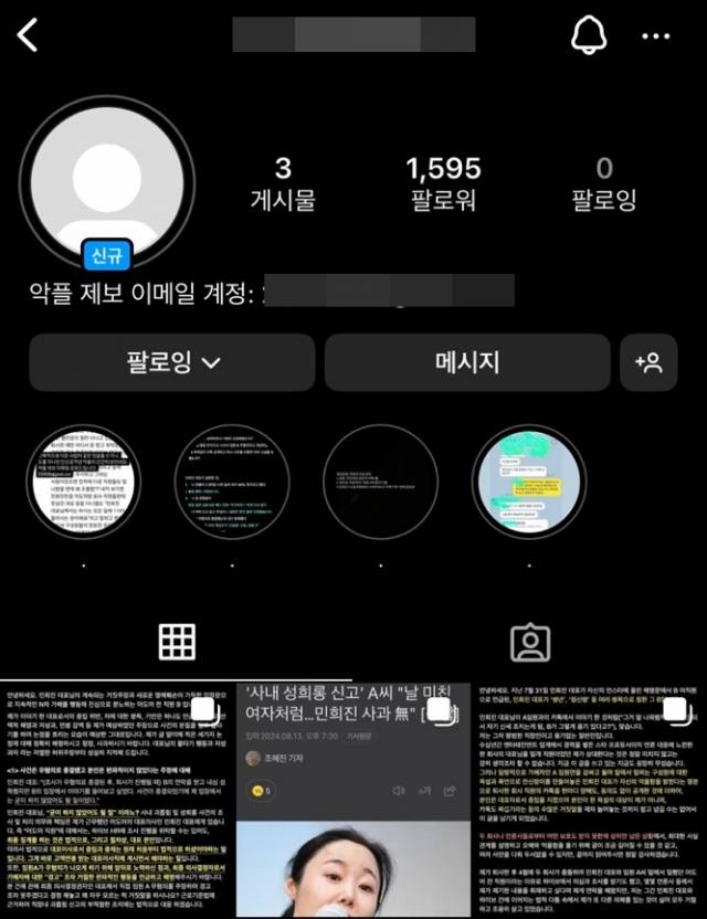 B씨의 인스타그램 계정. 인스타그램 캡처