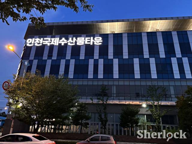 ▲ '축구장 4개 규모' 인천국제수산물타운 상가 대부분 불이 꺼져 있다. ⓒ셜록