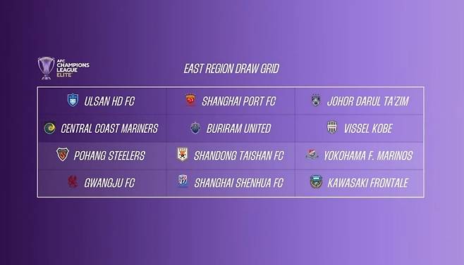 AFC 챔피언스리그 엘리트 동아시아지역 참가 팀들. (AFC 유튜브 캡처)