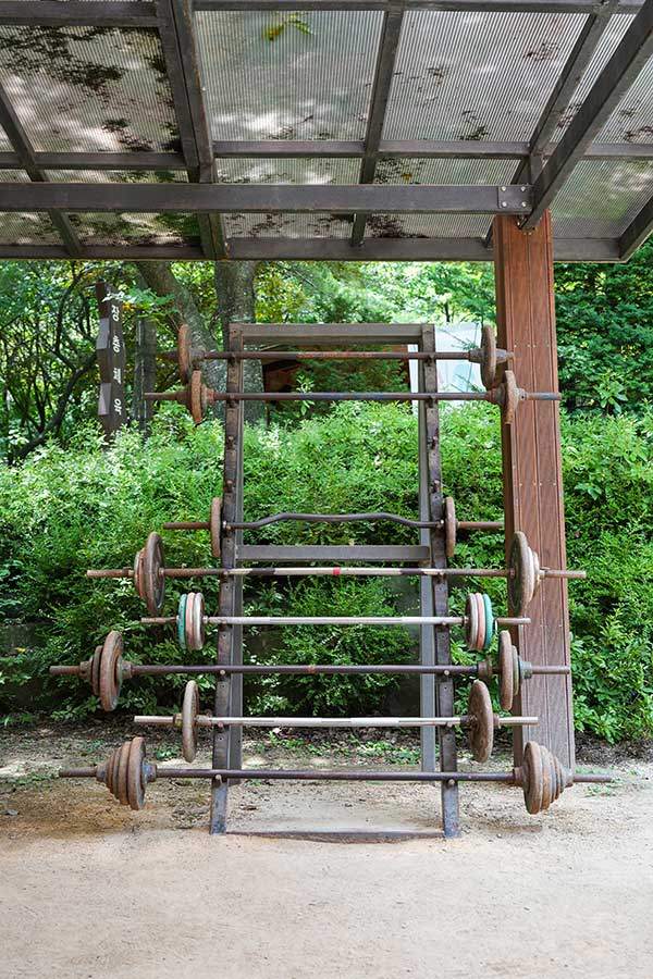 세월의 흔적이 느껴지는 바벨들.