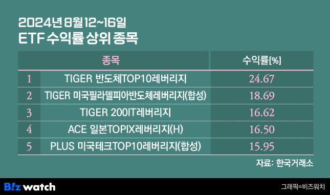 주간 ETF 수익률 상위 5종목/그래픽=비즈워치