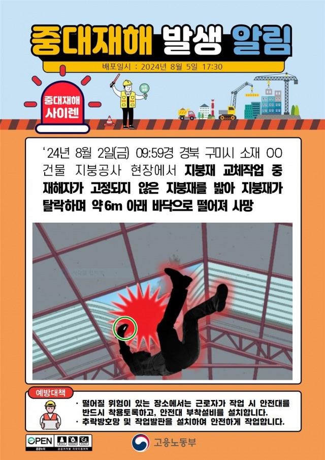 지난 5일 고용노동부가 배포한 중대재해 사이렌. 초록색 원은 민원이 제기된 '집게손' 모양. 고용노동부