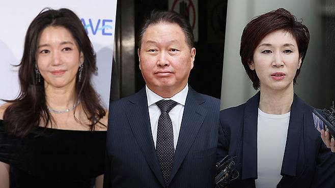 김희영 티앤씨재단 이사장과 최태원 SK그룹 회장, 노소영 아트센터 나비 관장 [자료사진]