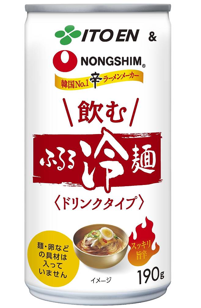 일본 음료회사 이토엔이 농심 재팬과 합작해 지난해 내놓은 '마시는 후루루 냉면'. 조금 매운 맛이 가미됐다. /이토엔