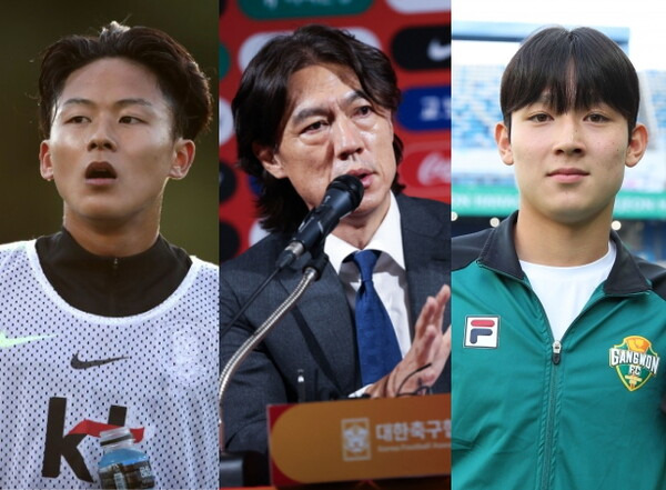 왼쪽부터 이승우, 홍명보, 양민혁. ⓒKFA, 프로축구연맹