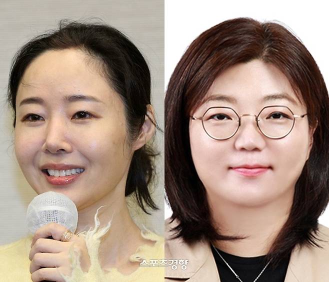 하이브 산하 레이블 어도어의 민희진 전 대표이사(왼쪽), 김주영 신임 대표이사. 경향신문 DB, 하이브 제공