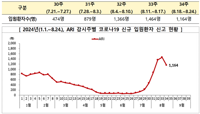 국내 코로나19 입원환자 집계 현황 [자료=질병관리청]