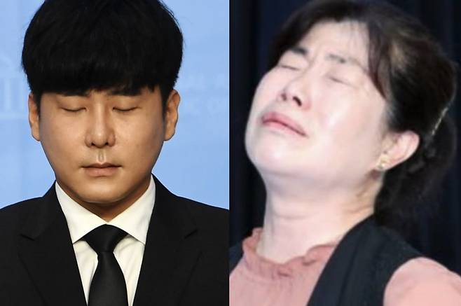 '구하라법' 통과 촉구 기자회견에서 고(故) 구하라씨의 친오빠인 구호인씨(좌)와 고 김종안씨의 친누나 김종선씨 모습. /사진=최혁 기자, 뉴스1