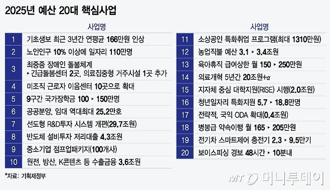 2025년 예산 20대 핵심사업/그래픽=윤선정